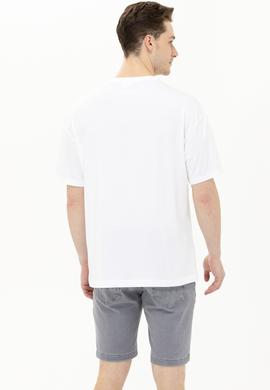 Erkek Beyaz Oversize Bisiklet Yaka Tişört - 50264932056