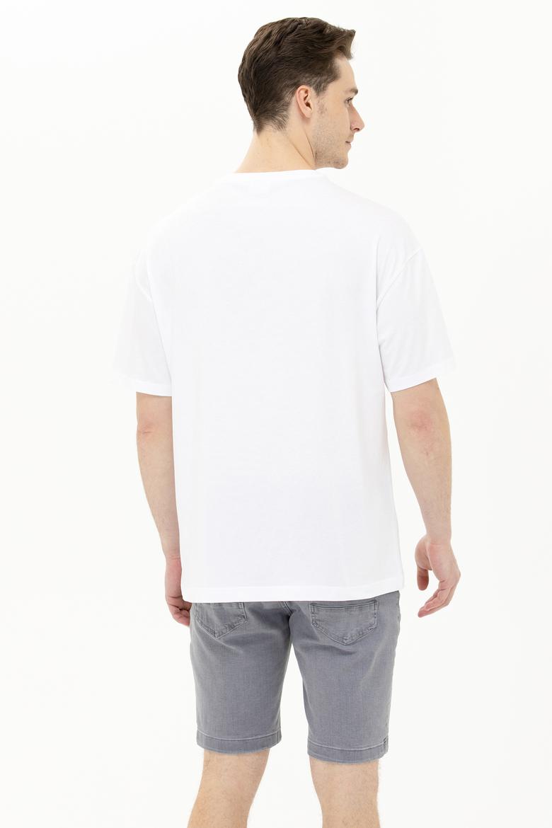 Erkek Beyaz Oversize Bisiklet Yaka Tişört - 50264932056