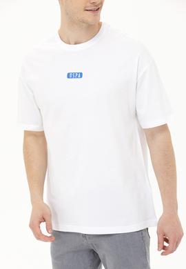 Erkek Beyaz Oversize Bisiklet Yaka Tişört - 50264932056