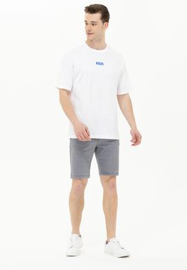 Erkek Beyaz Oversize Bisiklet Yaka Tişört - 50264932056