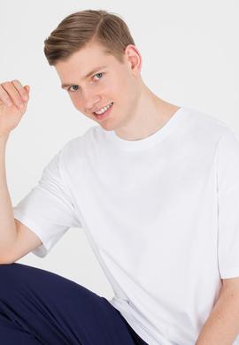 Erkek Beyaz Comfort Long Bisiklet Yaka Tişört - 50265229046
