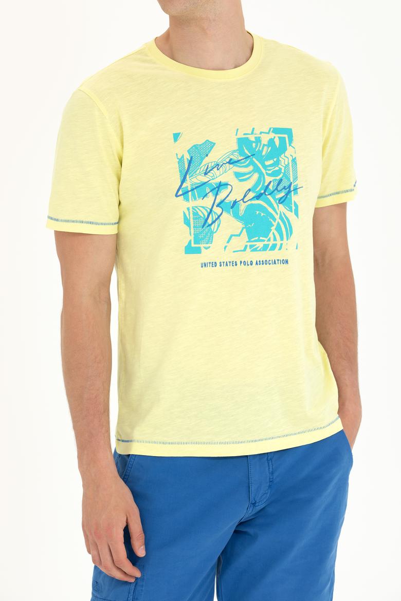 Erkek Açık Sarı Bisiklet Yaka Tişört - 50263483006