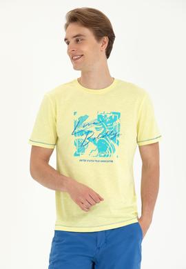 Erkek Açık Sarı Bisiklet Yaka Tişört - 50263483006