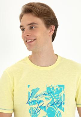 Erkek Açık Sarı Bisiklet Yaka Tişört - 50263483006