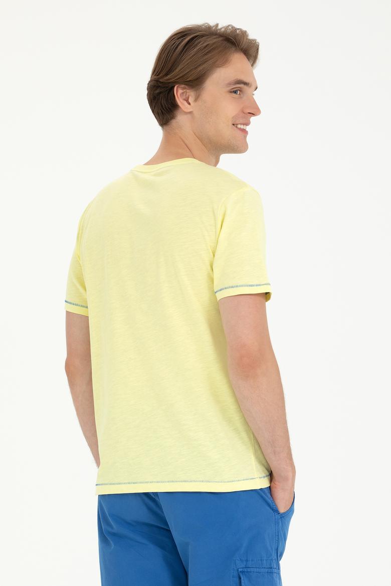Erkek Açık Sarı Bisiklet Yaka Tişört - 50263483006