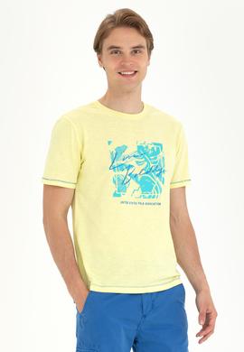 Erkek Açık Sarı Bisiklet Yaka Tişört - 50263483006
