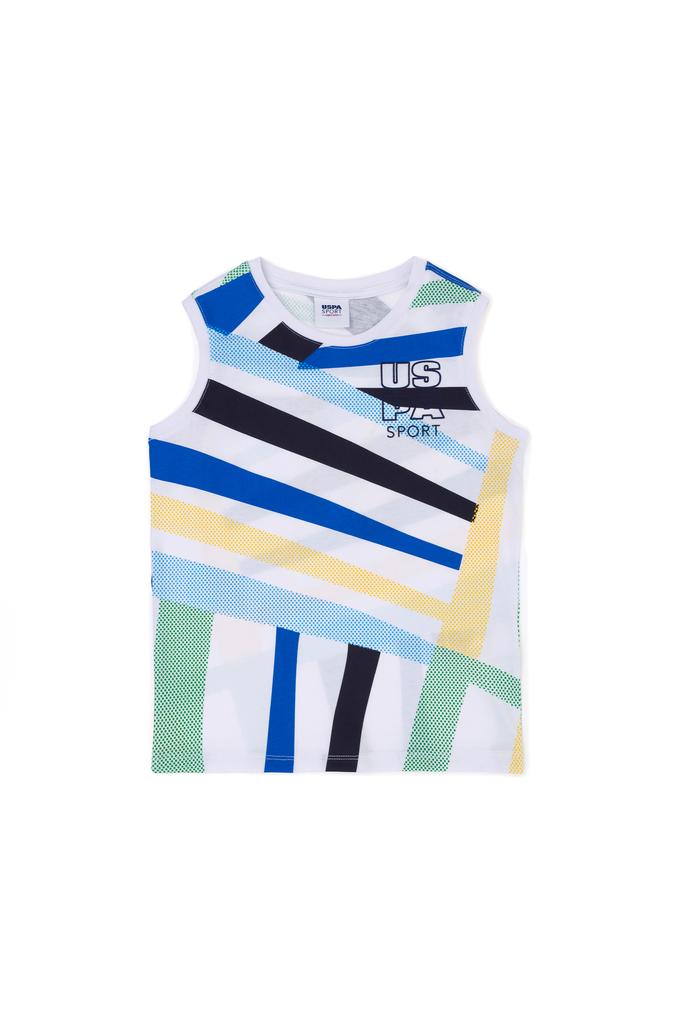 Erkek Çocuk Beyaz Bisiklet Yaka Kolsuz Tişört