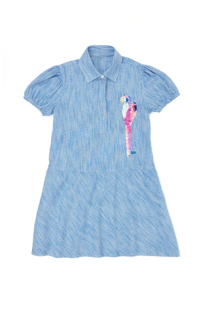 Kız Çocuk Saks Kısa Kol Dokuma Elbise