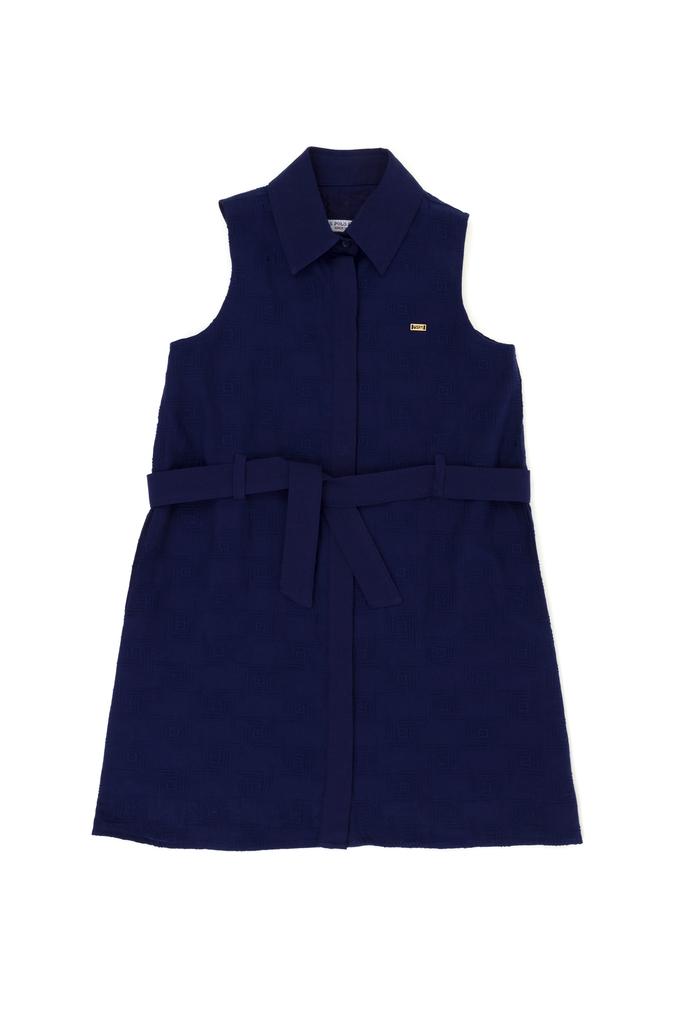 Kız Çocuk Lacivert Kolsuz Dokuma Elbise