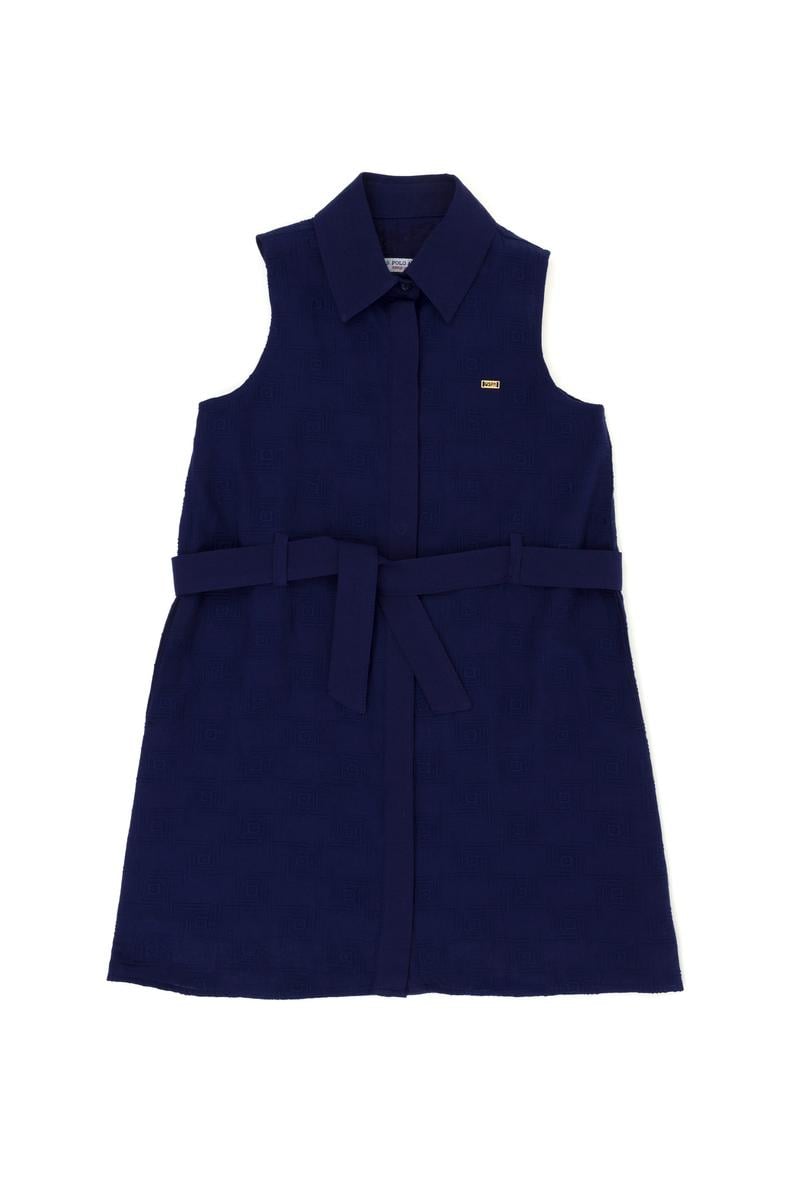 Kız Çocuk Lacivert Kolsuz Dokuma Elbise