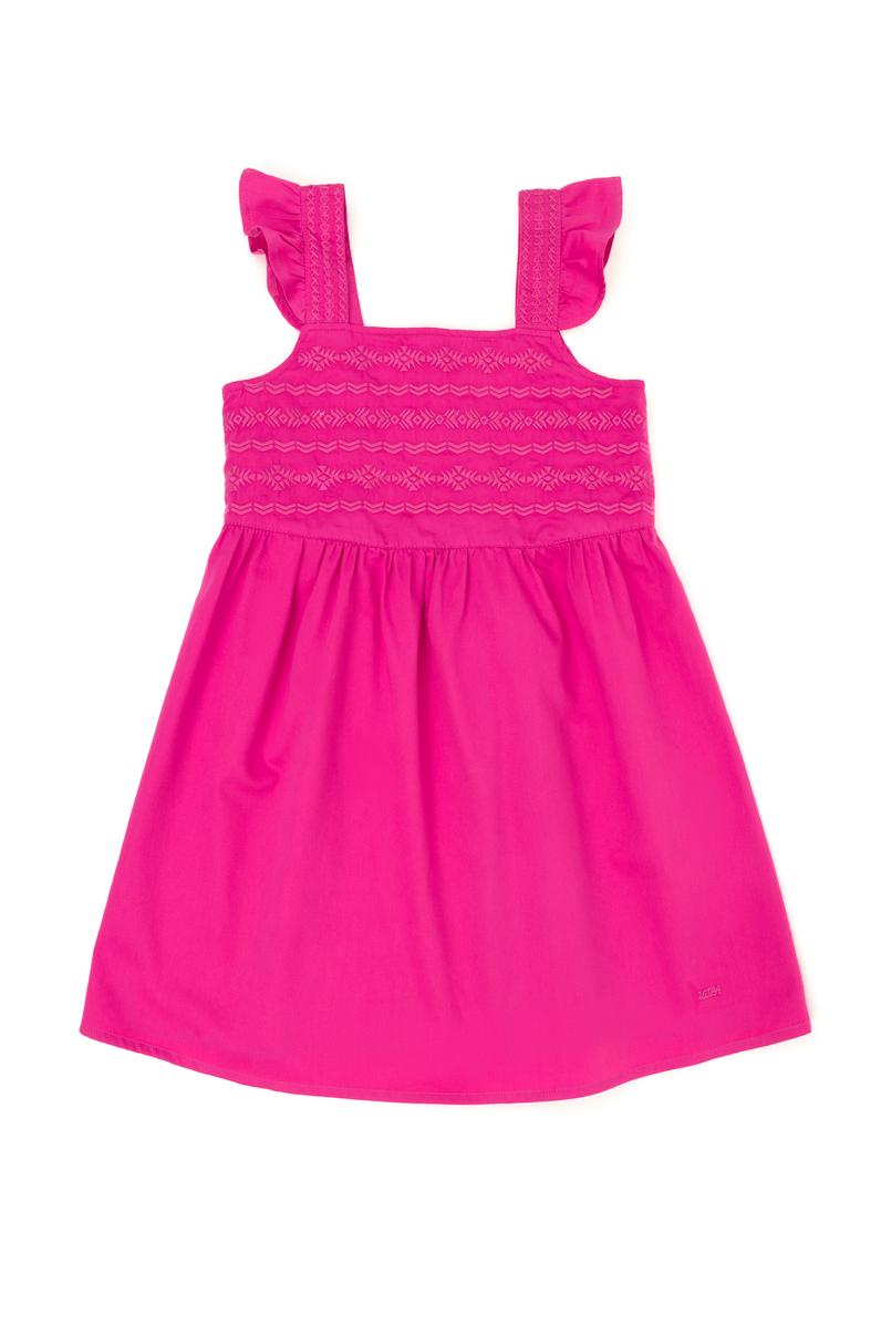 Kız Çocuk Pembe Kolsuz Dokuma Elbise