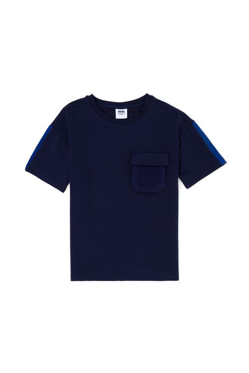 Erkek Çocuk Lacivert Bisiklet Yaka Oversize Tişört
