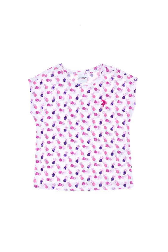 Kız Çocuk Beyaz Bisiklet Yaka Tişört