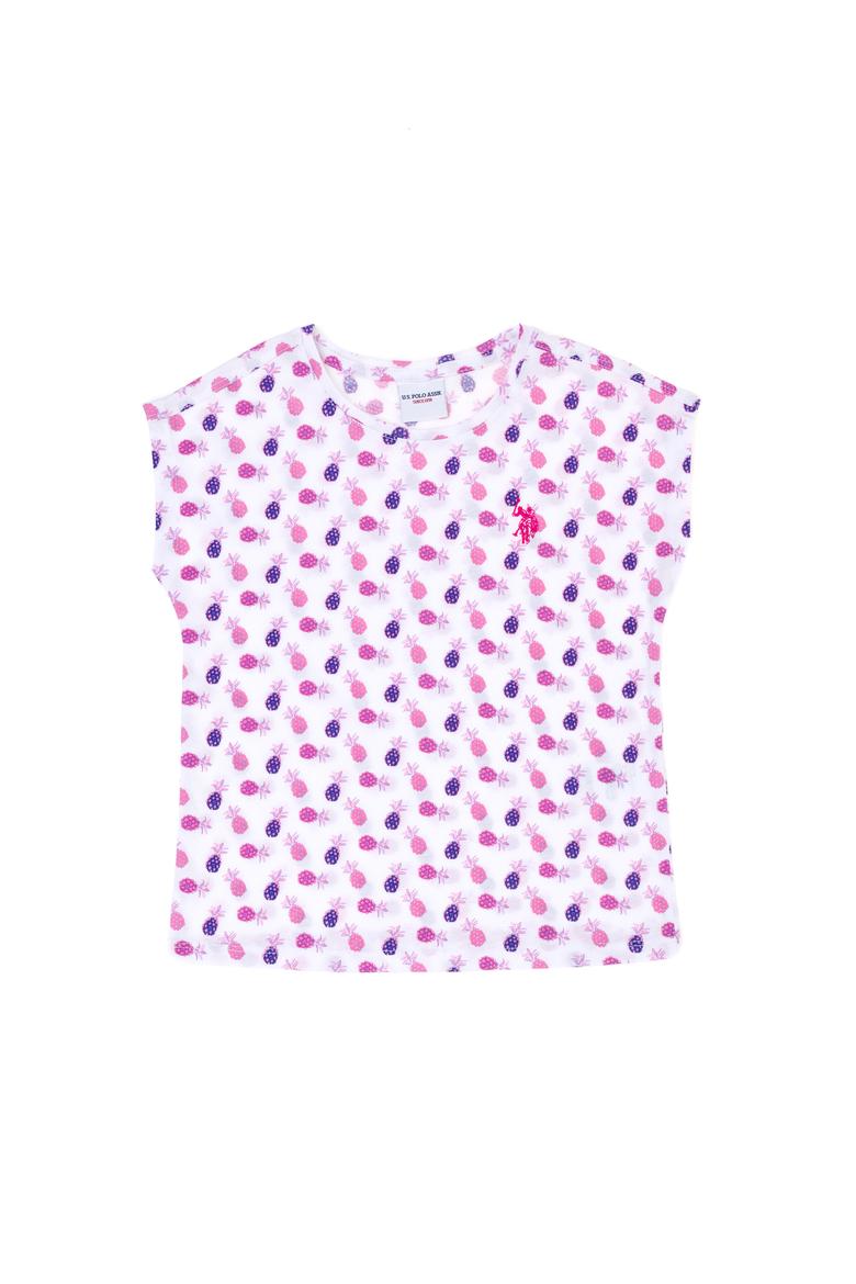 Kız Çocuk Beyaz Bisiklet Yaka Tişört