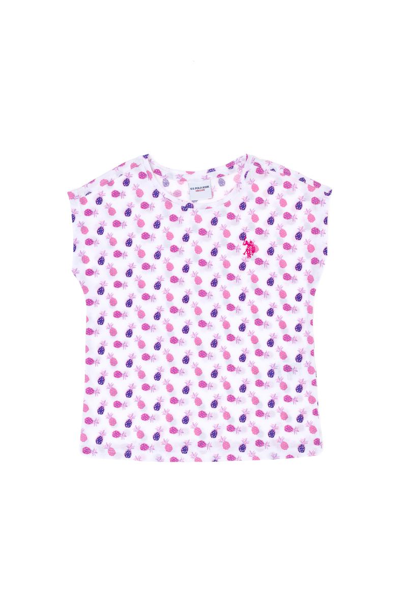 Kız Çocuk Beyaz Bisiklet Yaka Tişört