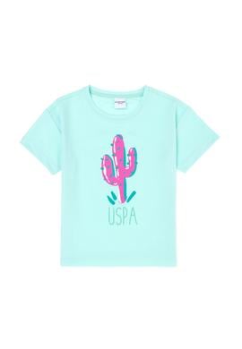 Kız Çocuk Su Yeşili Bisiklet Yaka Tişört - 50265397004