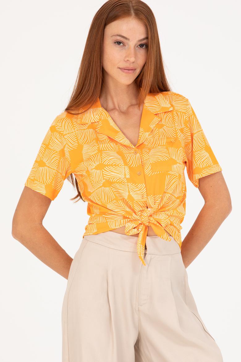 Kadın Turuncu Örme Gömlek