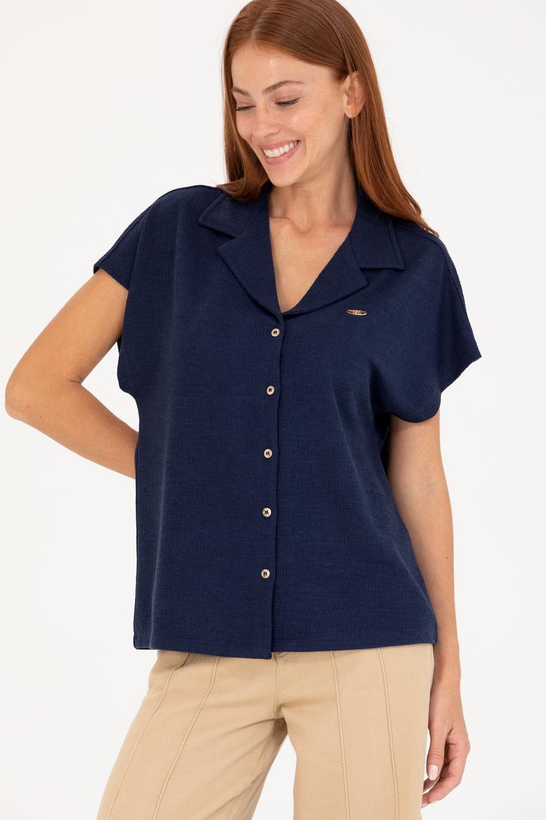 Kadın Lacivert Örme Gömlek