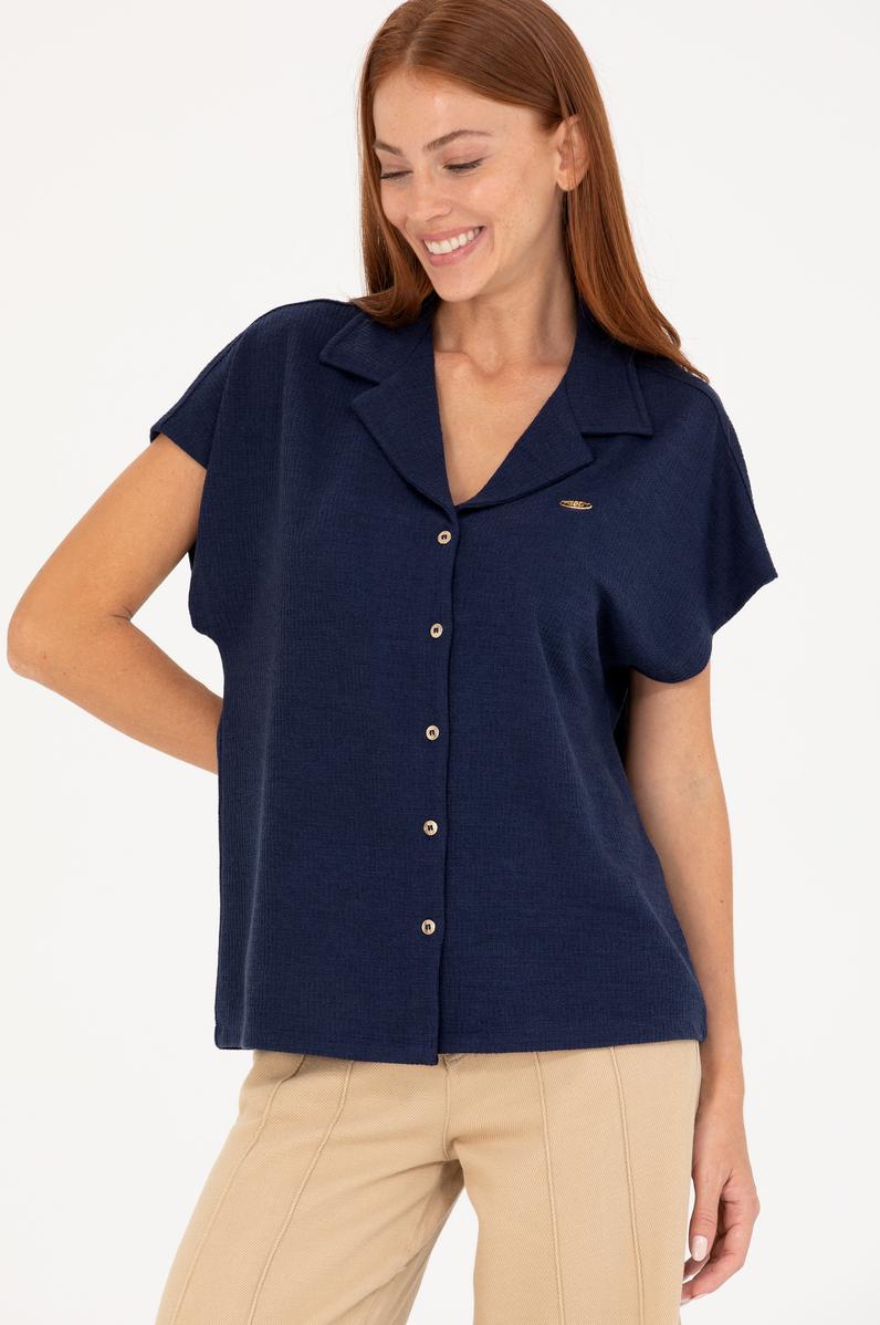 Kadın Lacivert Örme Gömlek