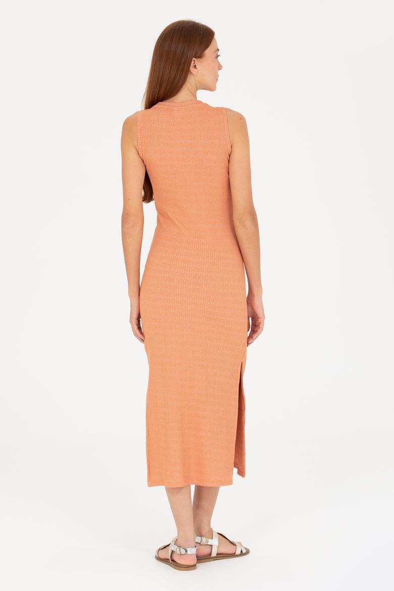 Kadın Kiremit Bisiklet Yaka Midi Boy Örme Elbise - 50263597033