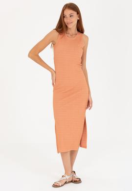 Kadın Kiremit Bisiklet Yaka Midi Boy Örme Elbise - 50263597033