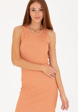 Kadın Kiremit Bisiklet Yaka Midi Boy Örme Elbise - 50263597033