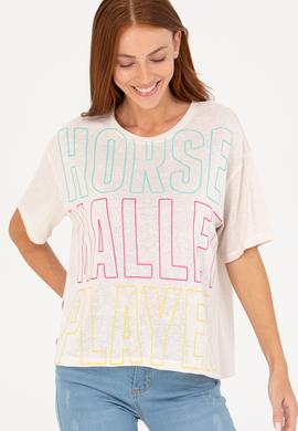 Kadın Krem Bisiklet Yaka Tişört - 50263604027