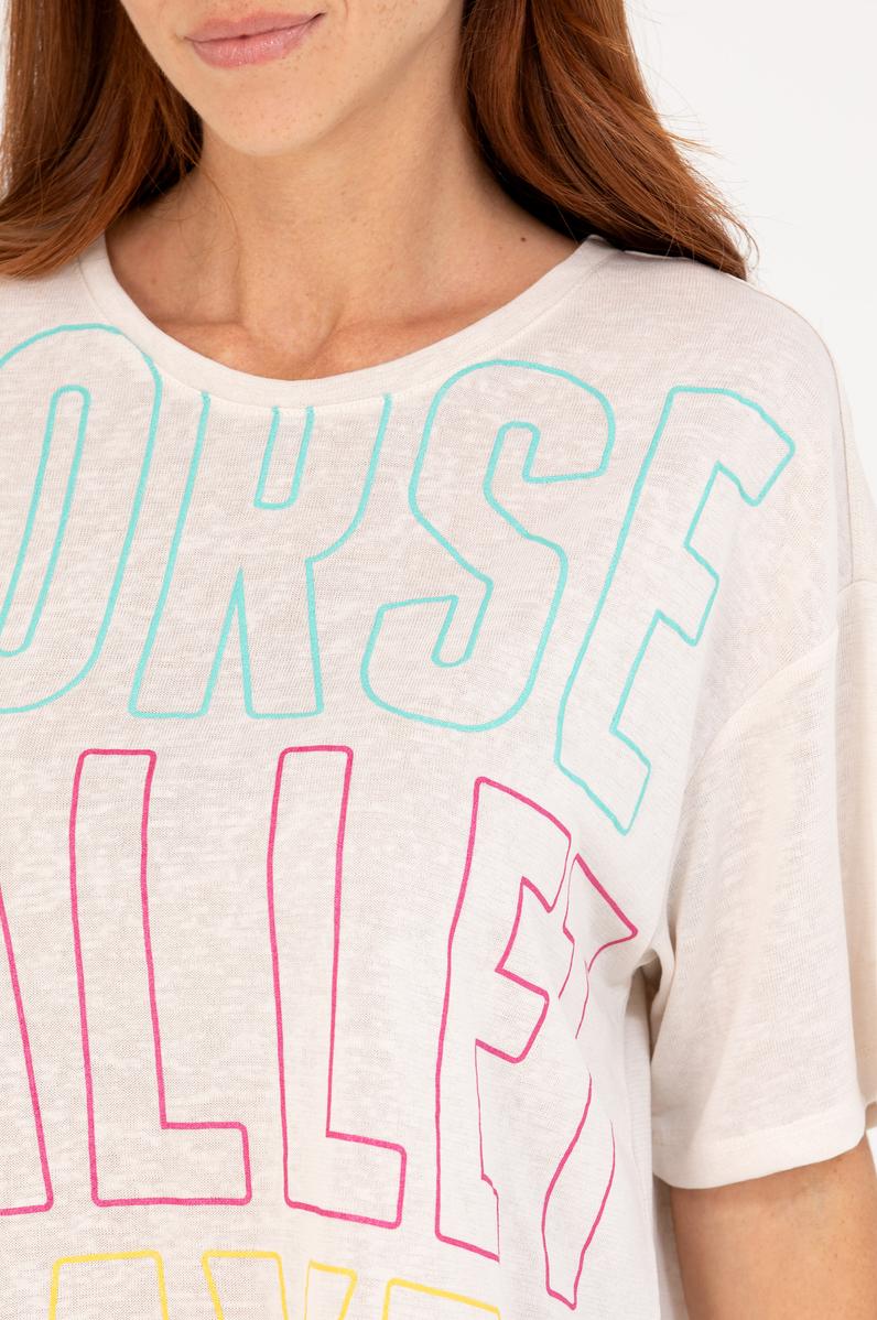 Kadın Krem Bisiklet Yaka Tişört