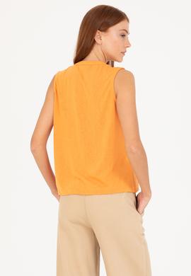 Kadın Turuncu V Yaka Kolsuz Tişört - 50263674030