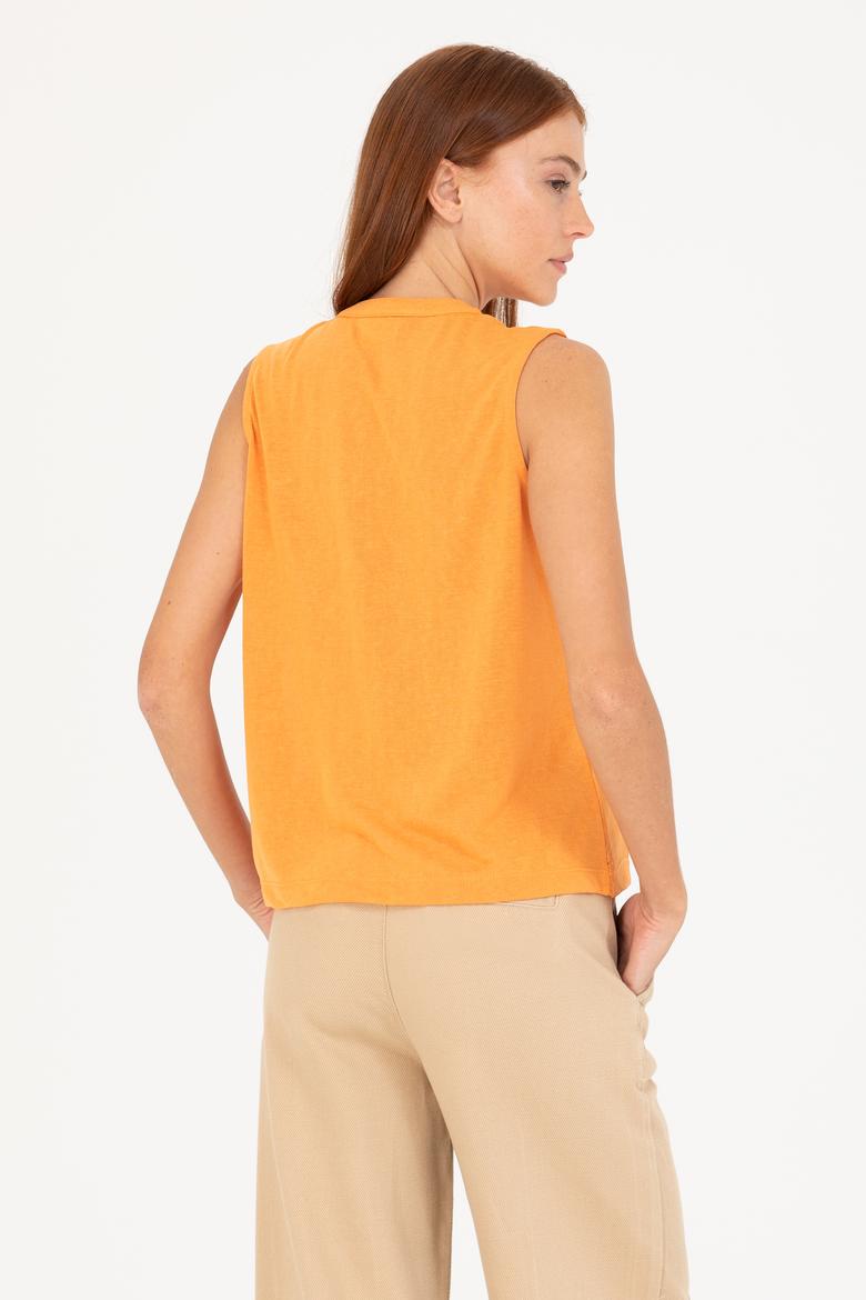 Kadın Turuncu V Yaka Kolsuz Tişört - 50263674030
