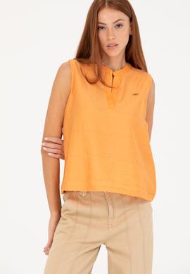 Kadın Turuncu V Yaka Kolsuz Tişört - 50263674030