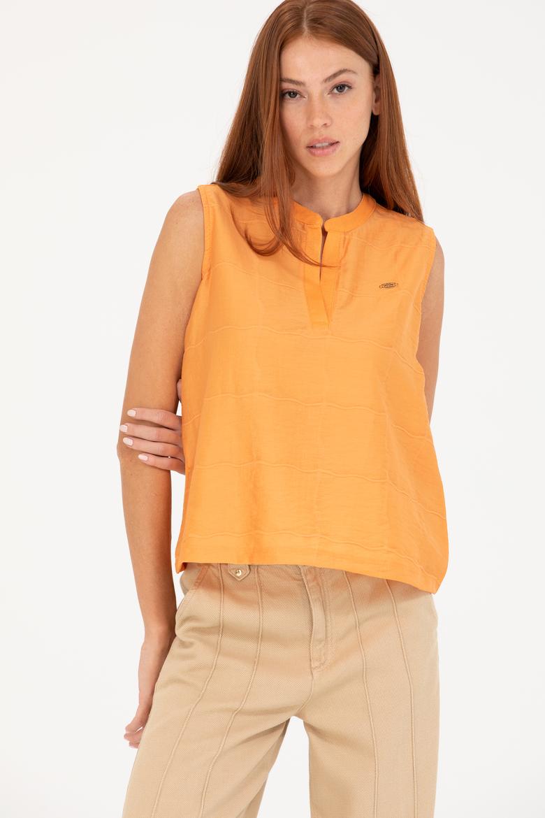 Kadın Turuncu V Yaka Kolsuz Tişört - 50263674030