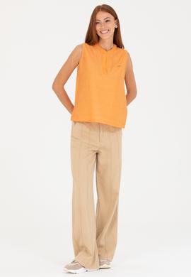 Kadın Turuncu V Yaka Kolsuz Tişört - 50263674030