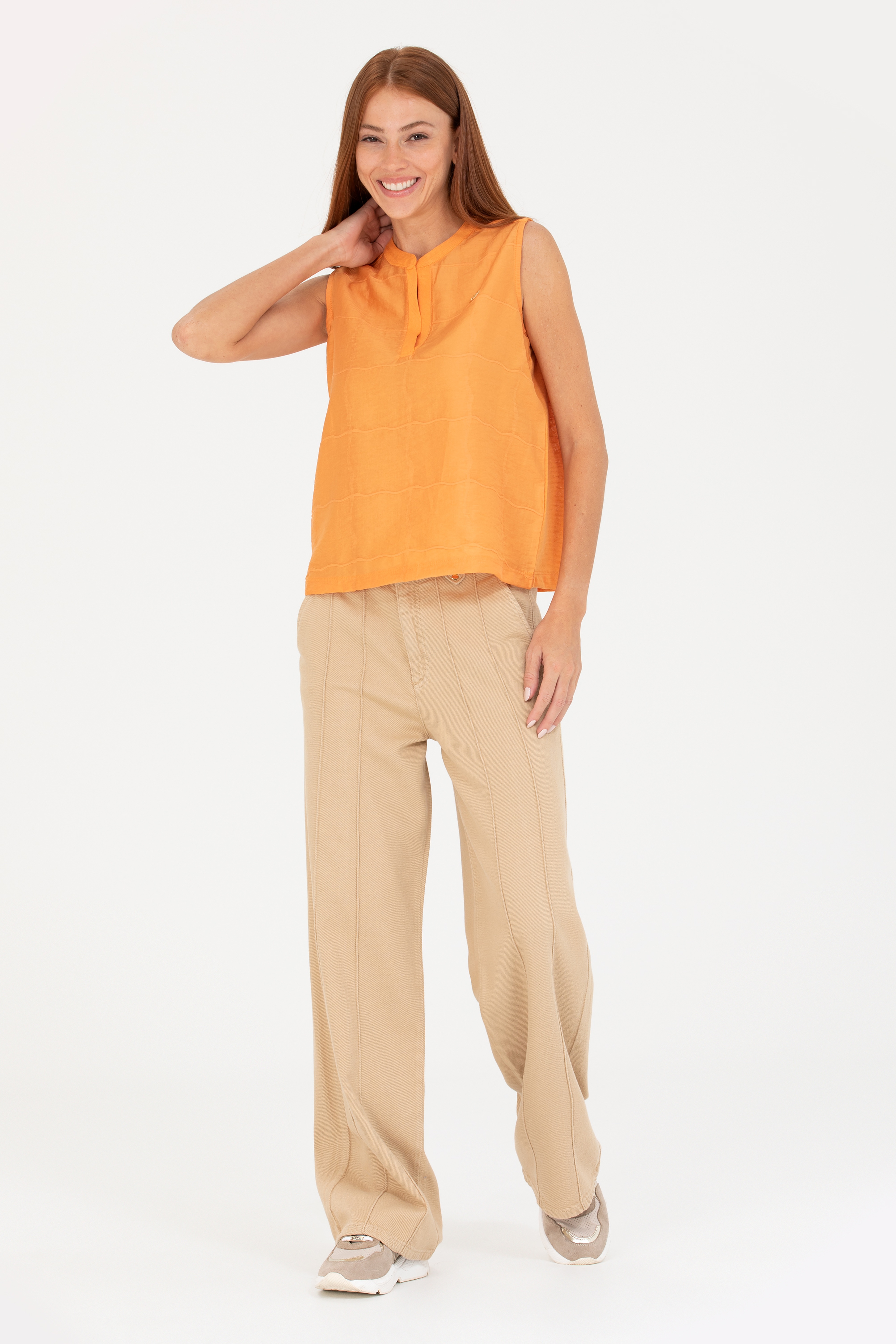 Kadın Krem Loose Fit Jean Pantolon - Image 1
