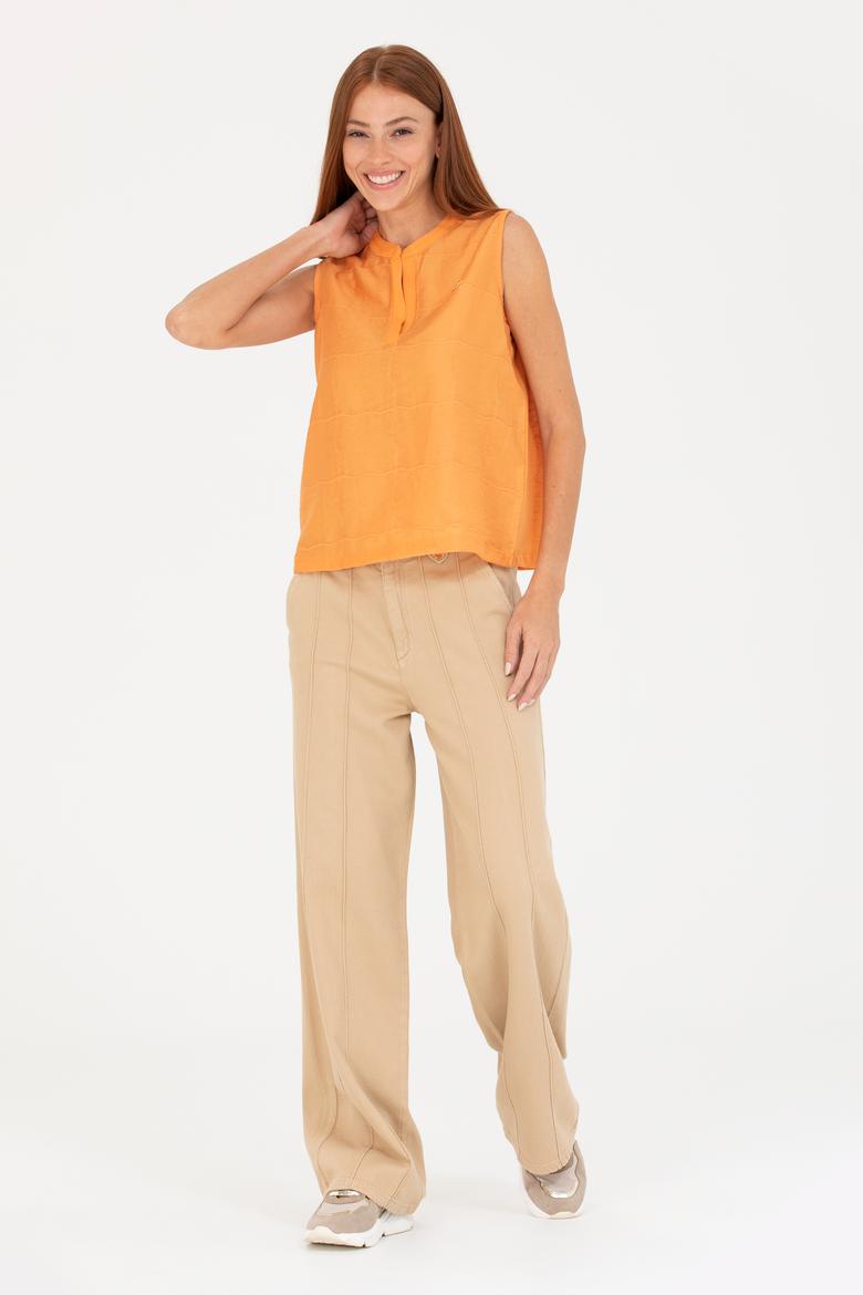 Kadın Krem Loose Fit Jean Pantolon