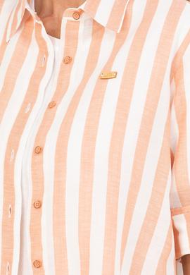 Kadın Kiremit Keten Görünümlü Uzun Kollu Gömlek - 50264441014