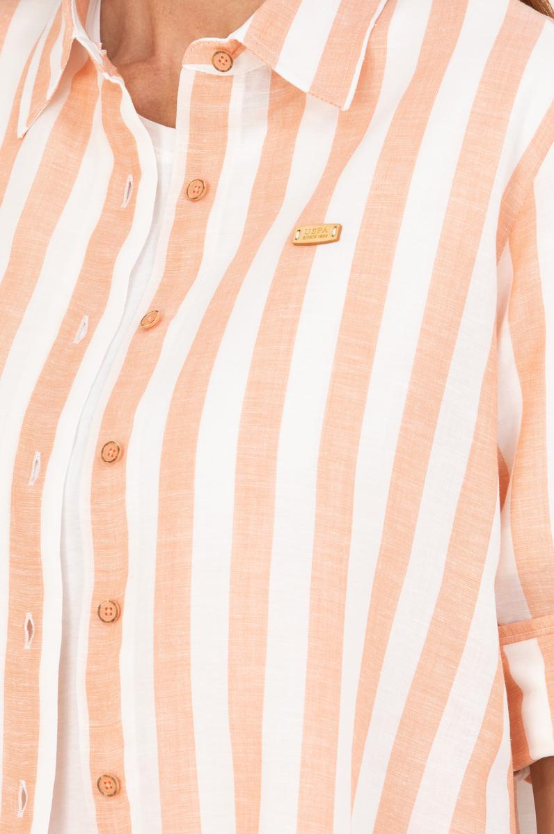 Kadın Kiremit Keten Görünümlü Uzun Kollu Gömlek