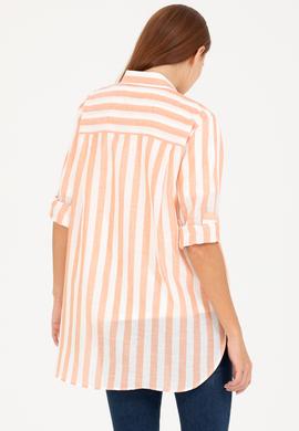 Kadın Kiremit Keten Görünümlü Uzun Kollu Gömlek - 50264441014