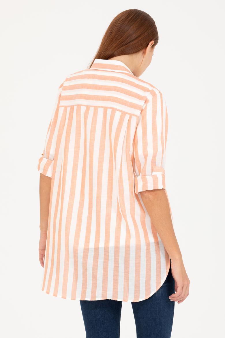 Kadın Kiremit Keten Görünümlü Uzun Kollu Gömlek - 50264441014