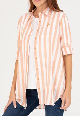 Kadın Kiremit Keten Görünümlü Uzun Kollu Gömlek - 50264441014