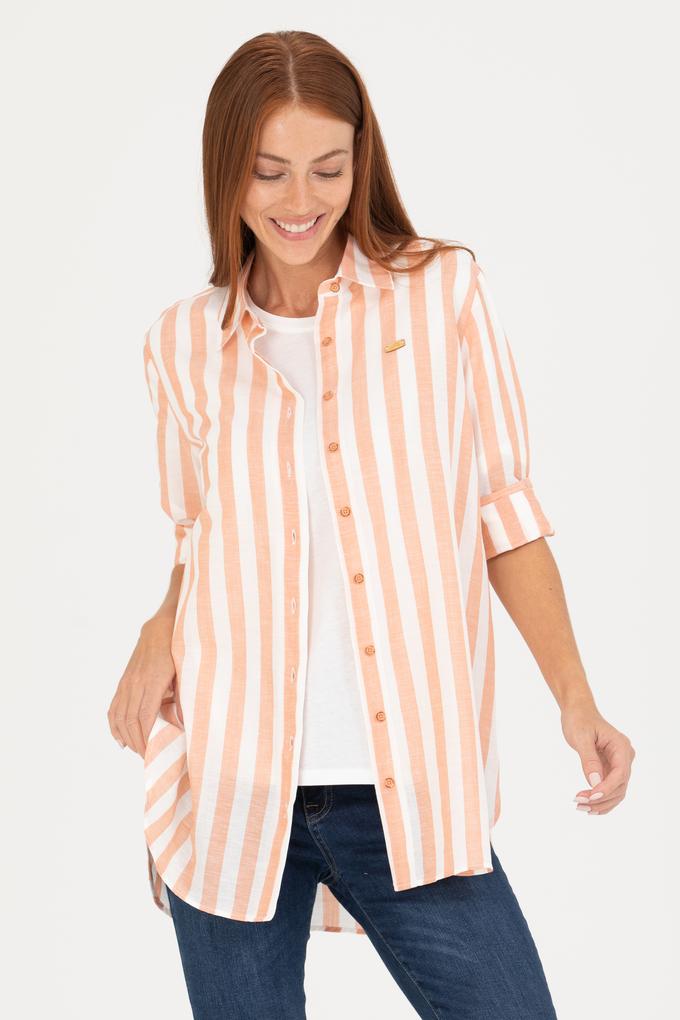 Kadın Kiremit Keten Görünümlü Uzun Kollu Gömlek