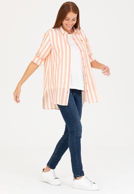 Kadın Kiremit Keten Görünümlü Uzun Kollu Gömlek - 50264441014