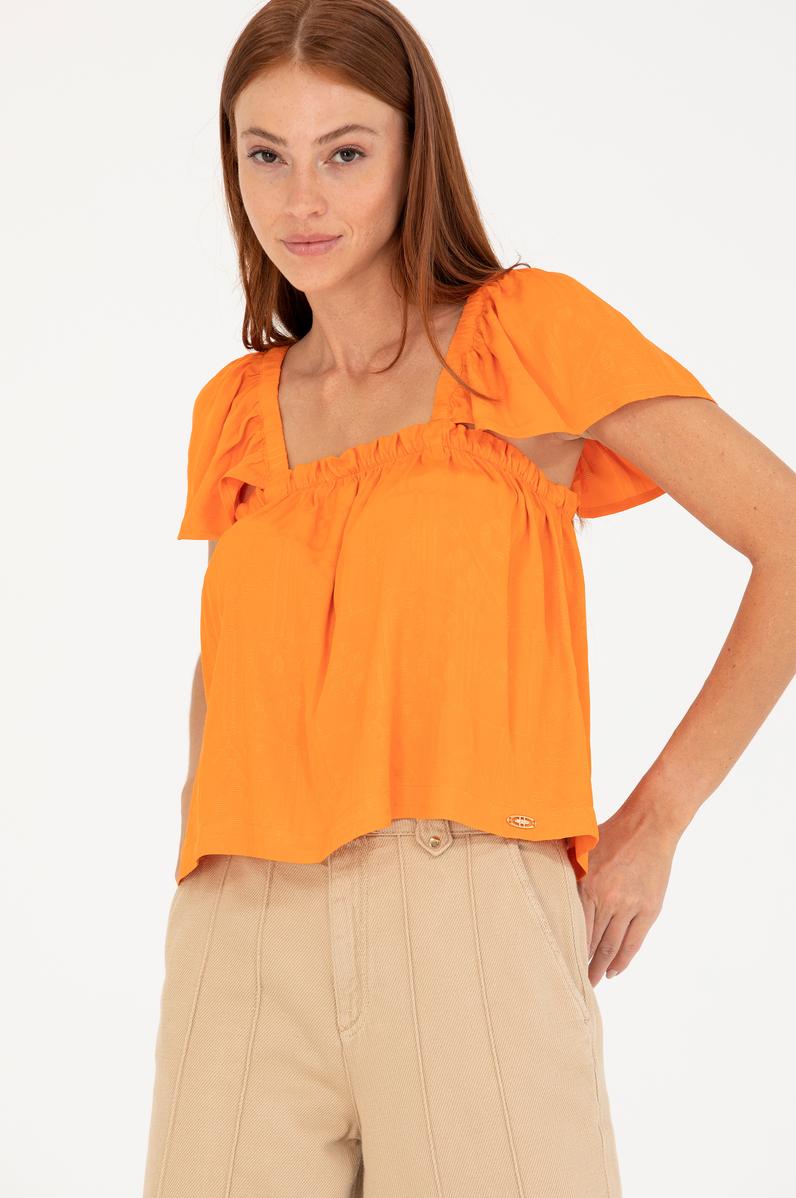 Kadın Kiremit Kısa Kollu Bluz