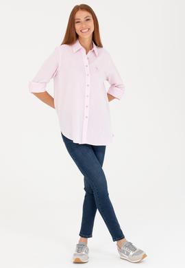 Kadın Manolya Keten Görünümlü Uzun Kollu Gömlek - 50263362020
