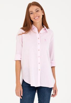 Kadın Manolya Keten Görünümlü Uzun Kollu Gömlek - 50263362020