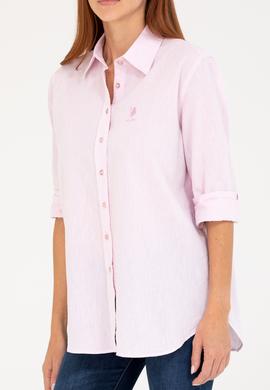 Kadın Manolya Keten Görünümlü Uzun Kollu Gömlek - 50263362020