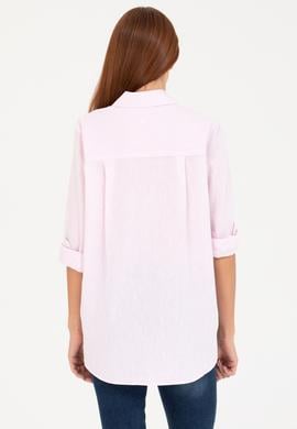 Kadın Manolya Keten Görünümlü Uzun Kollu Gömlek - 50263362020
