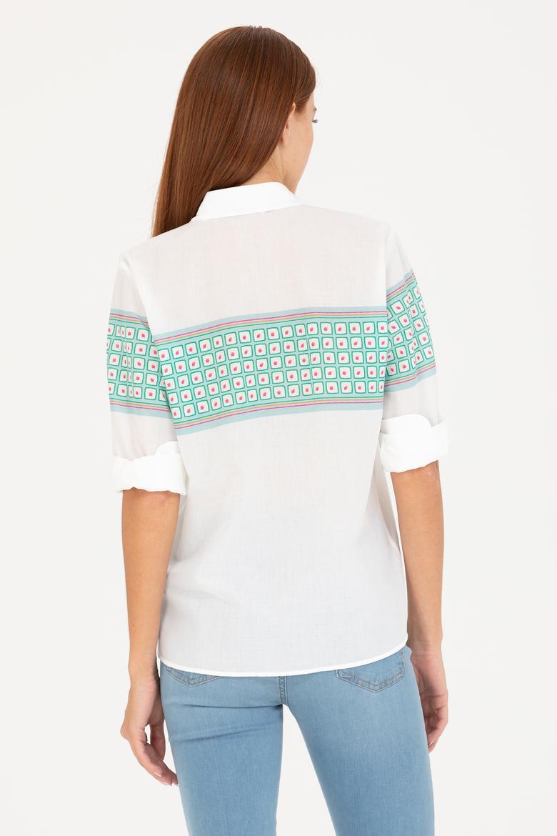 Kadın Su Yeşili Uzun Kollu Gömlek - 50264898027