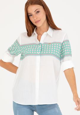 Kadın Su Yeşili Uzun Kollu Gömlek - 50264898027