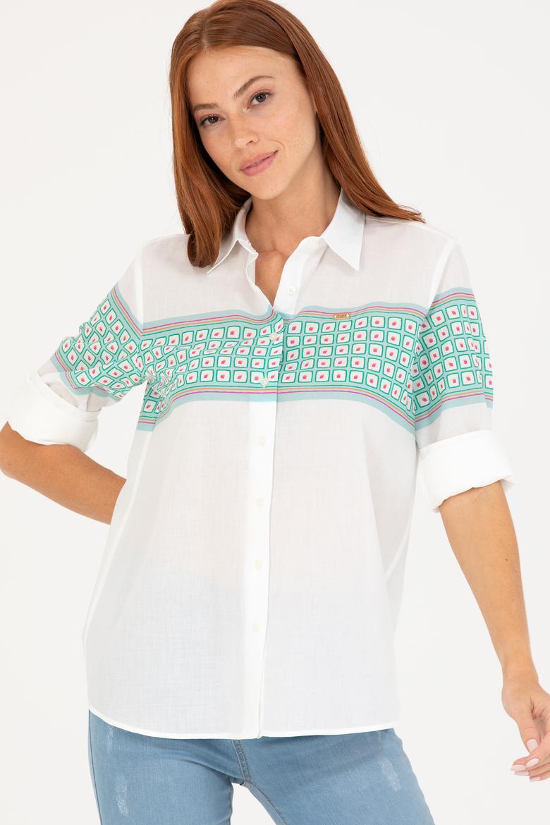 Kadın Su Yeşili Uzun Kollu Gömlek - 50264898027